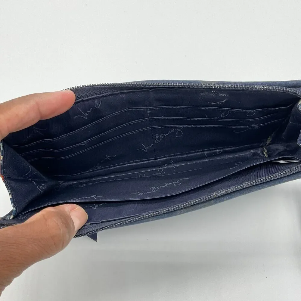 Vera Bradley Wallet Wristlet in Marrakesh Motifs Zip Around Navy Quilted‎